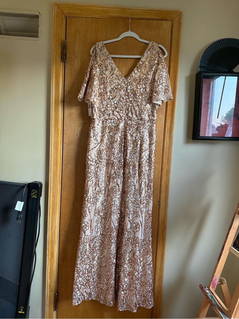 Alex Evenings Gold Sequin Maxi Gown with Flutter Sleeves - Picture 9 of 12